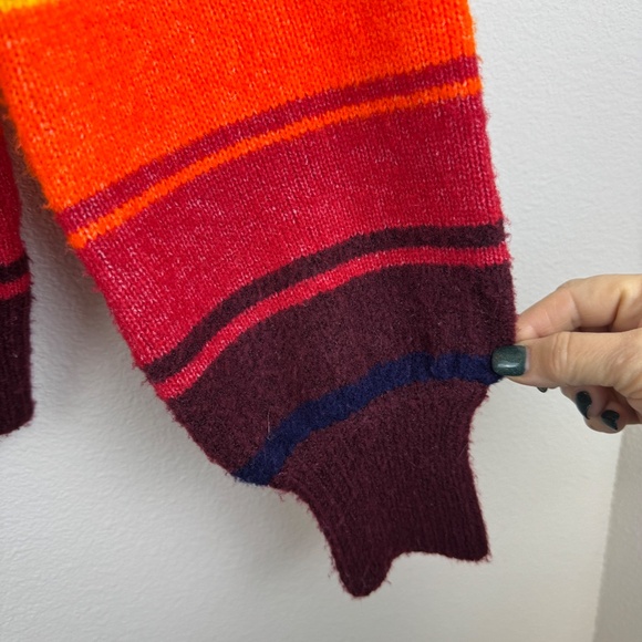 CLICHE' Bold Color Mock Turtleneck Striped Pullover Sweater / Size Medium - Picture 5 of 12